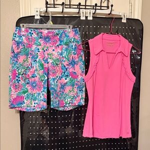 Lilly Pulitzer Golf Pink, Blue & Green Floral Luxeletic Short Set